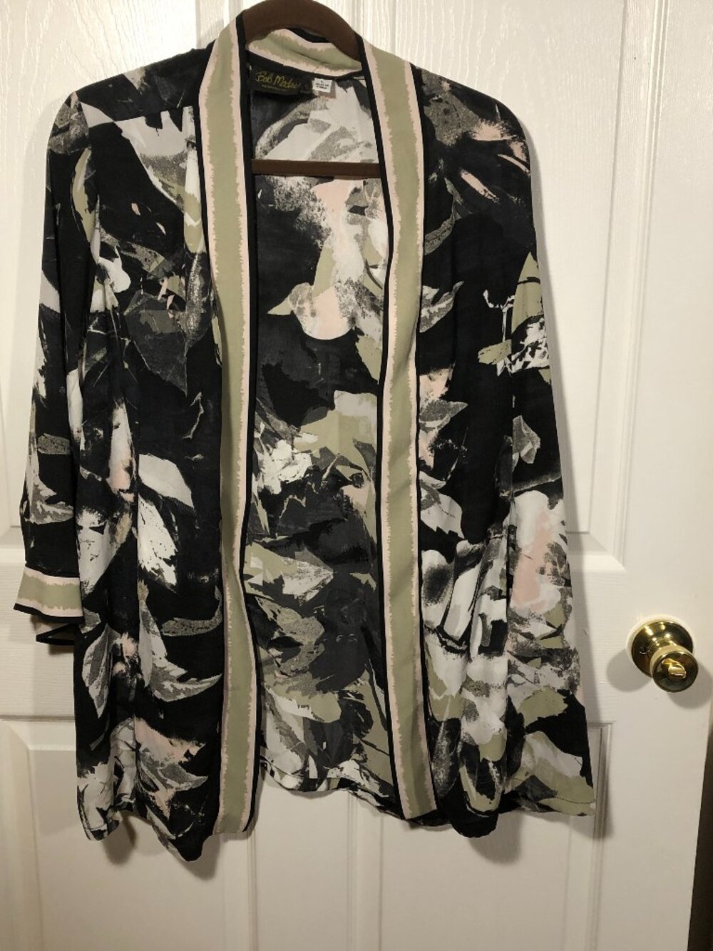 Bob Mackie beige and black sheer cardigan, L